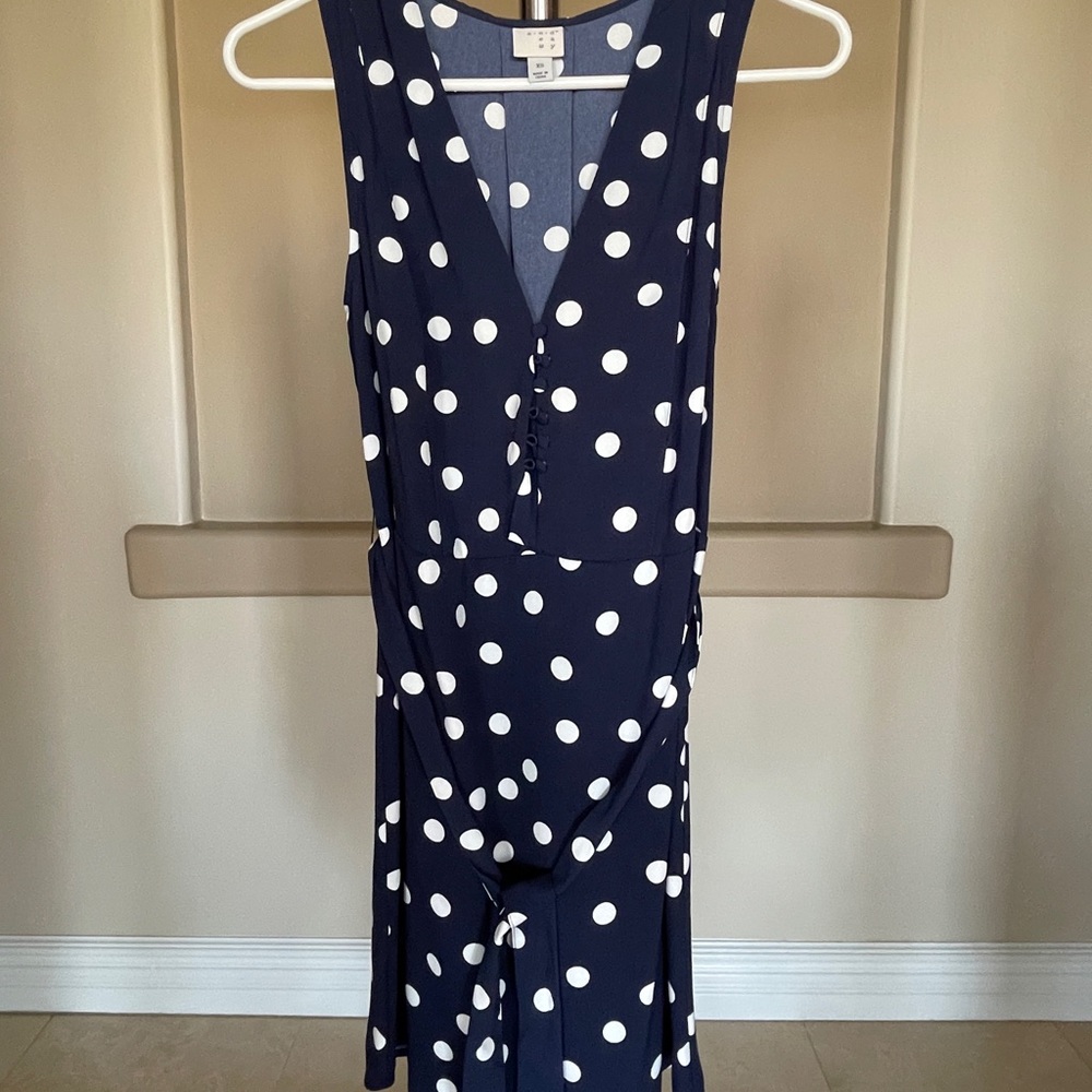 Polka Dot Navy Blue Sleeveless Dress.